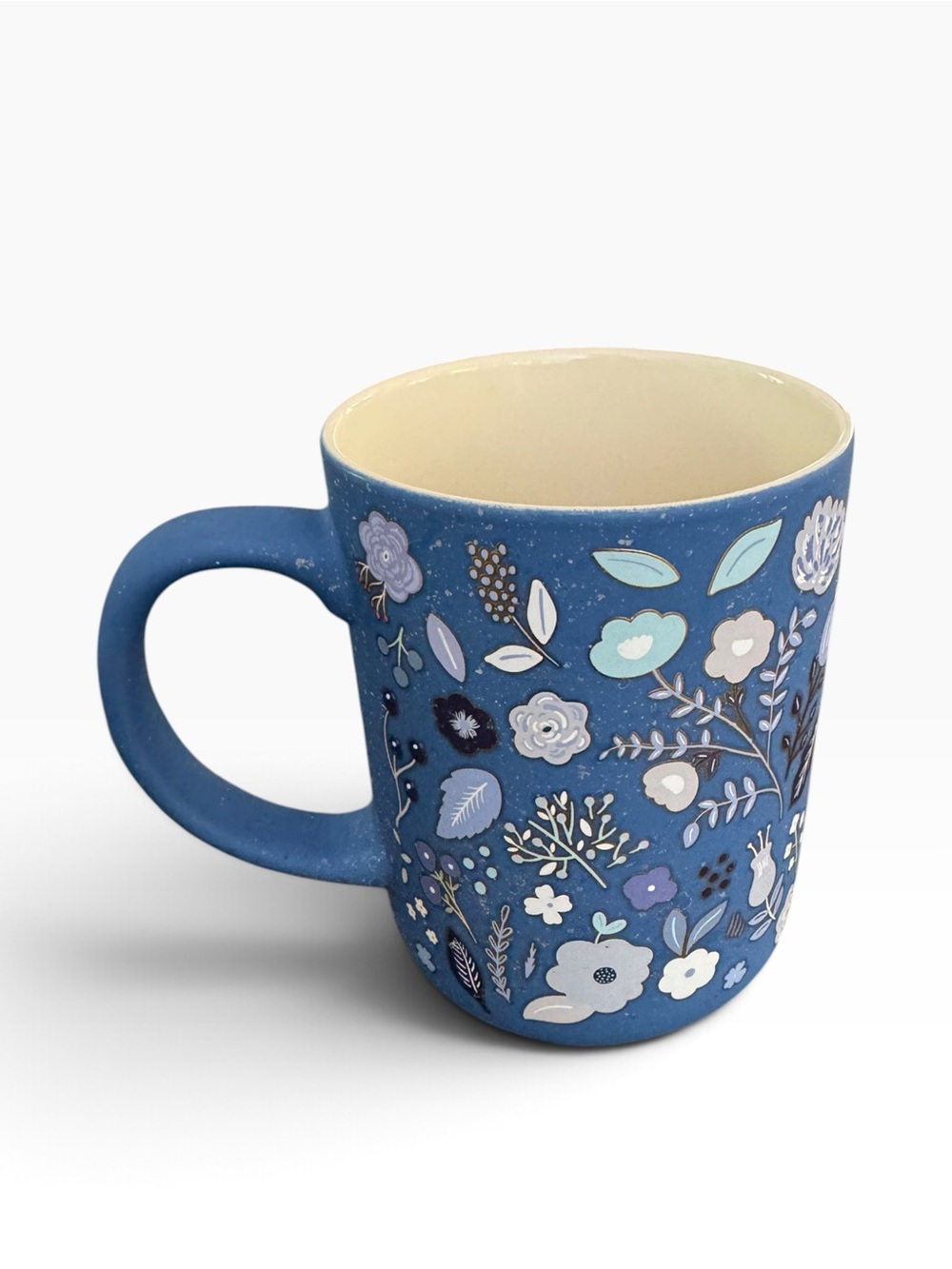 Blue Floral Ceramic Mug - Elegant Floral Pattern